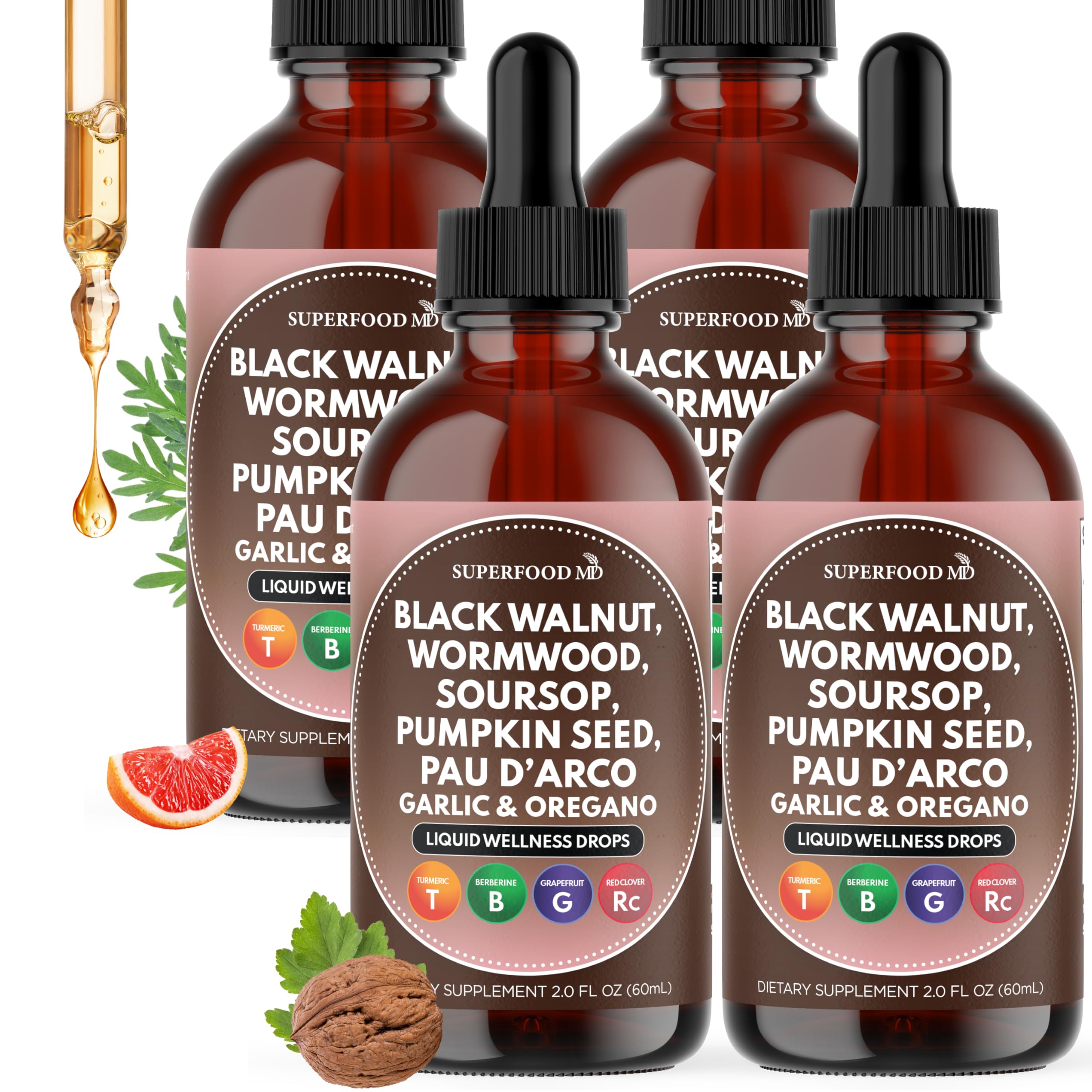 Wormwood Black Walnut Cleanse Drops bottle with dropper (8 oz)