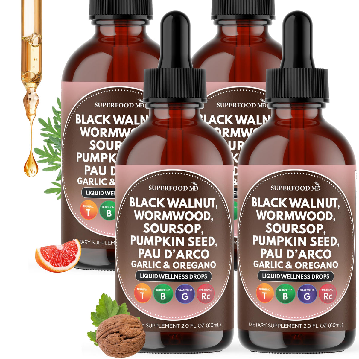 Front view of Wormwood Black Walnut Cleanse Drops 8 oz bottle