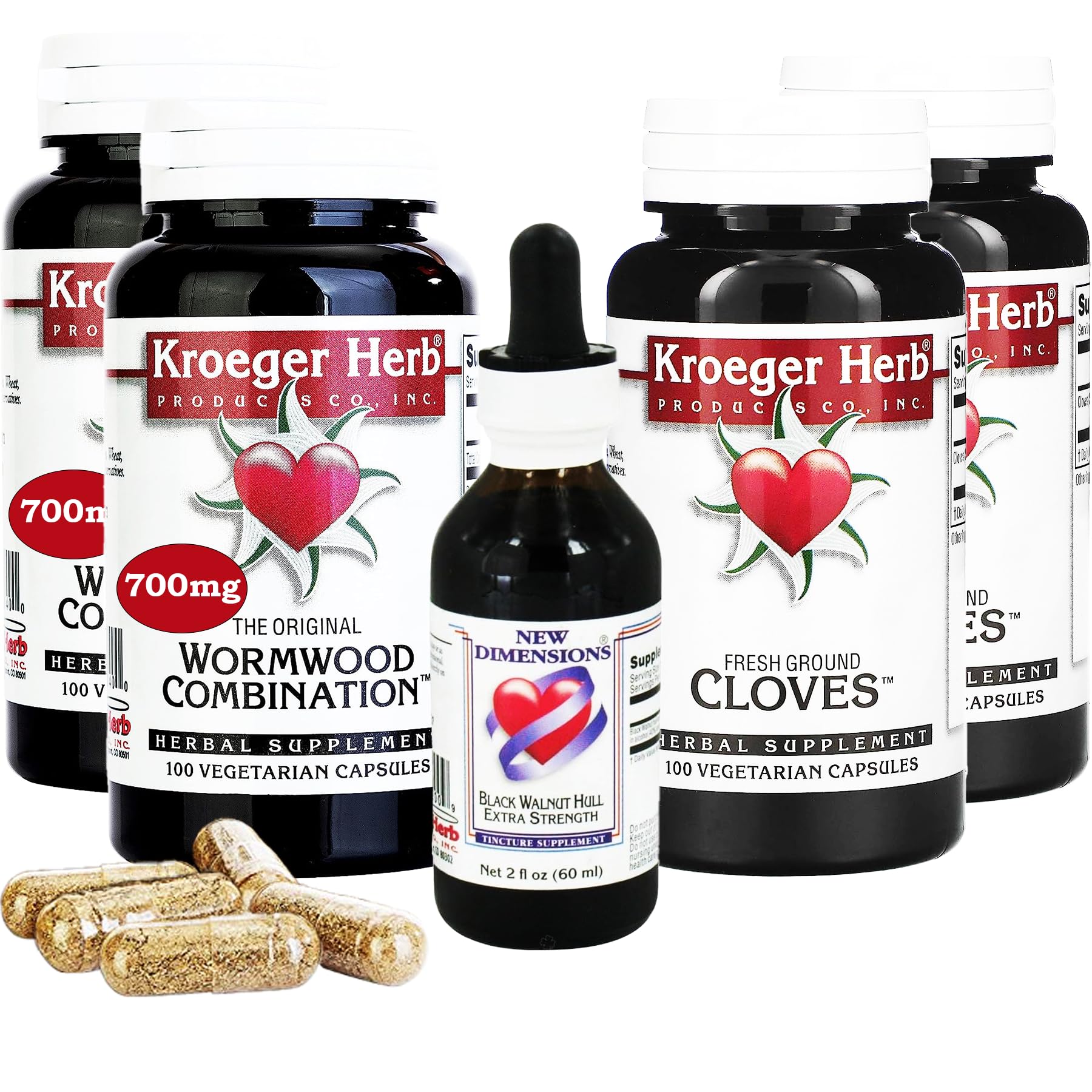 Capsules poured from Kroeger Detox Kit bottle