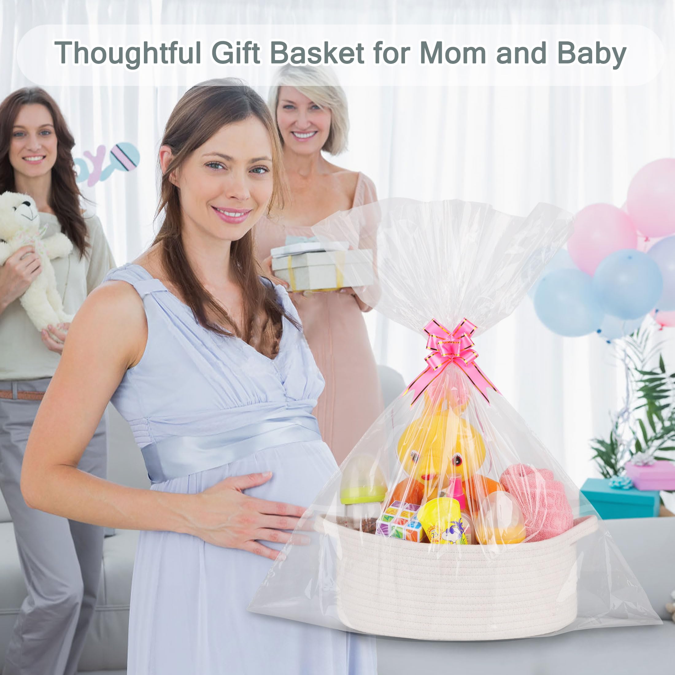 Small woven gift basket with colorful ribbons