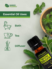 Peppermint leaves with bottle and label