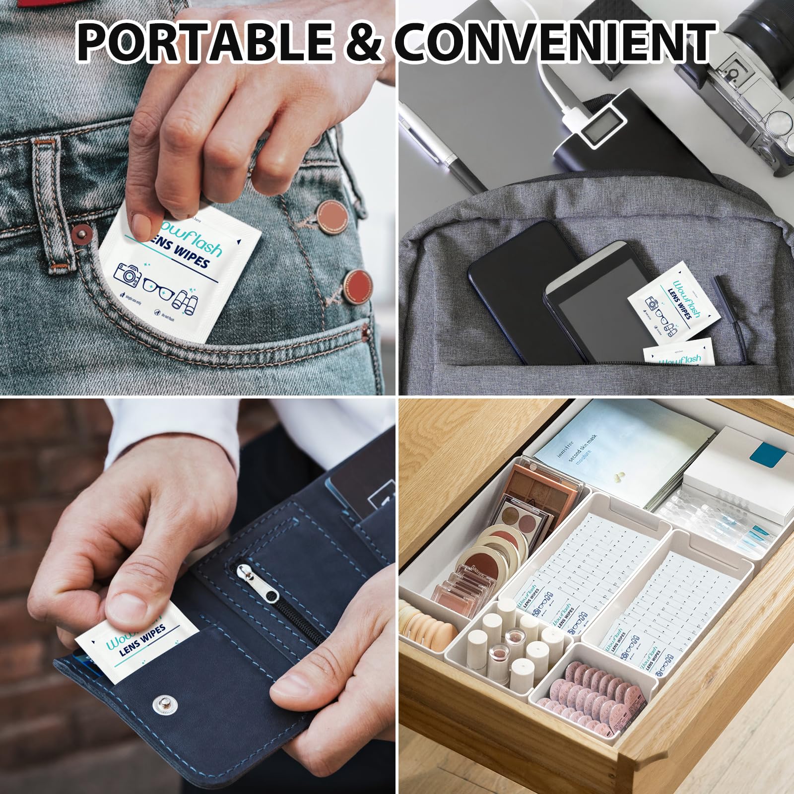 Sunglasses and camera lens cleaned with WOWFLASH wipes