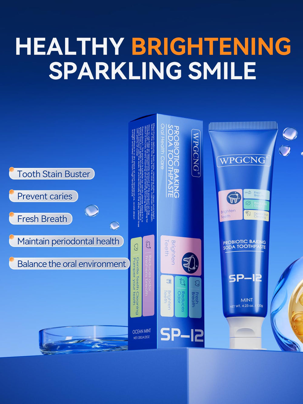 Box and toothpaste tubes of WPGCNG SP-12 Probiotic Toothpaste