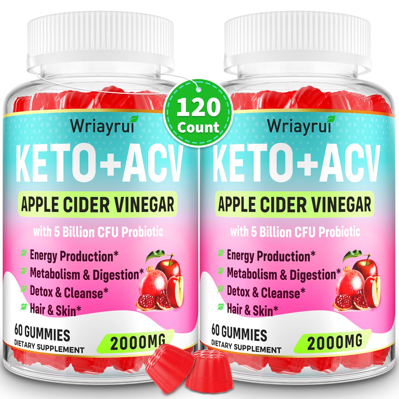 Wriayrui Apple Cider Vinegar Gummies bottle-front for keto-friendly detox support