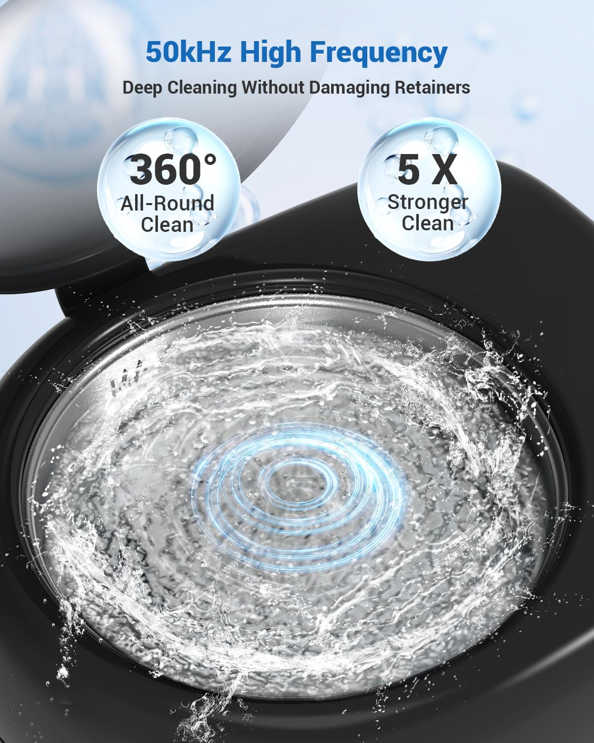 Close-up of 50kHz ultrasonic cleaning action