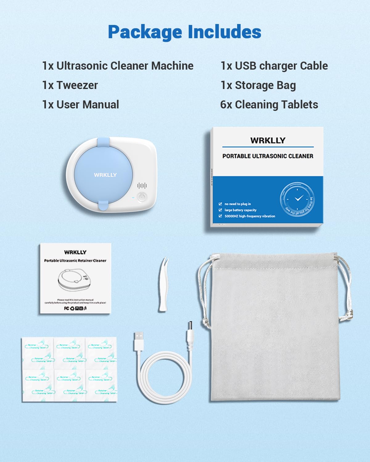 Compact travel-ready retainer cleaner in bag