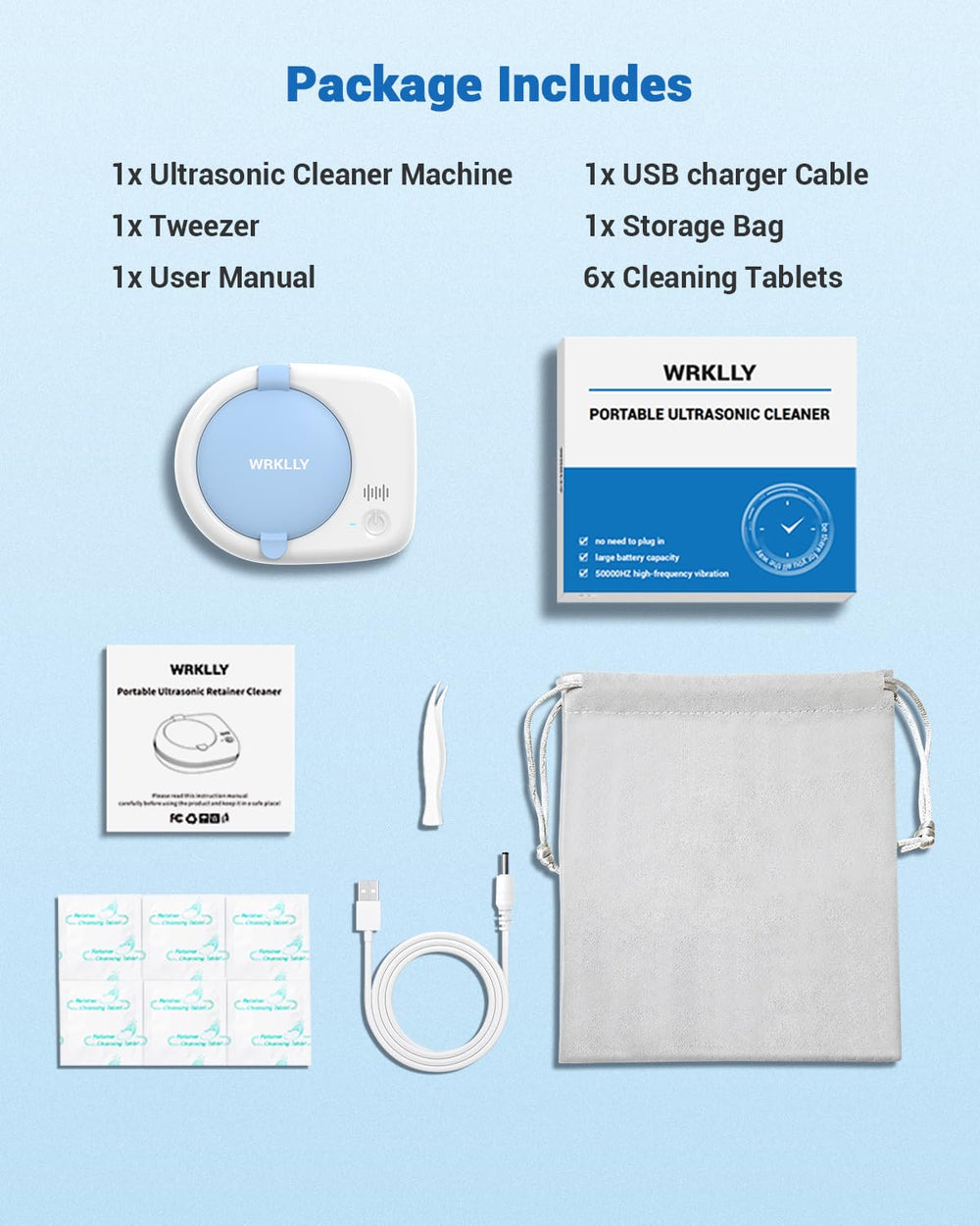 Compact travel-ready retainer cleaner in bag