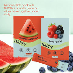 Assorted fruits including watermelon, acai, blueberry, and strawberry