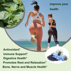 Graphic showing oregano oil (Origanum minutiflorum) and ingredients