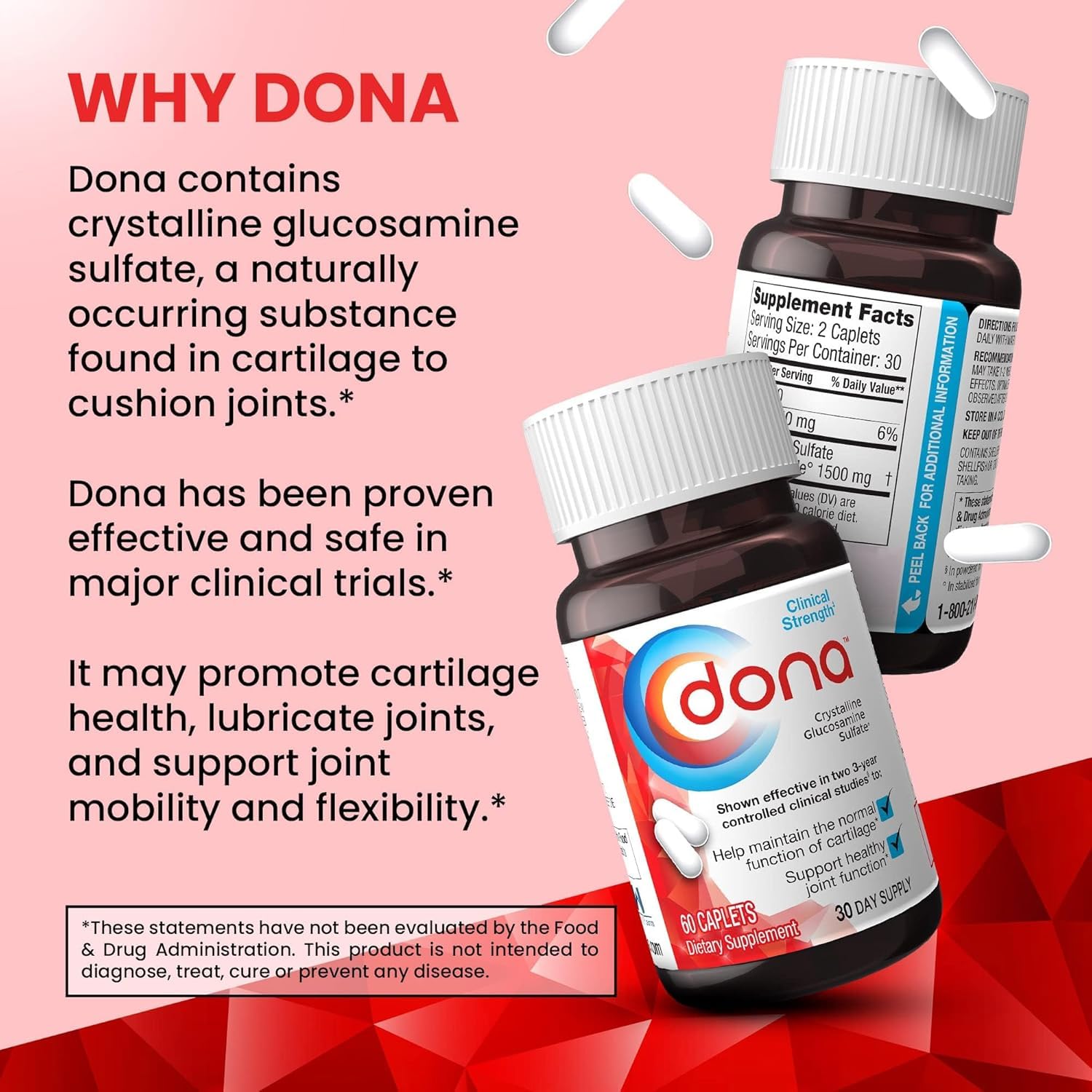 DONA joint health supplement packaging and bottle