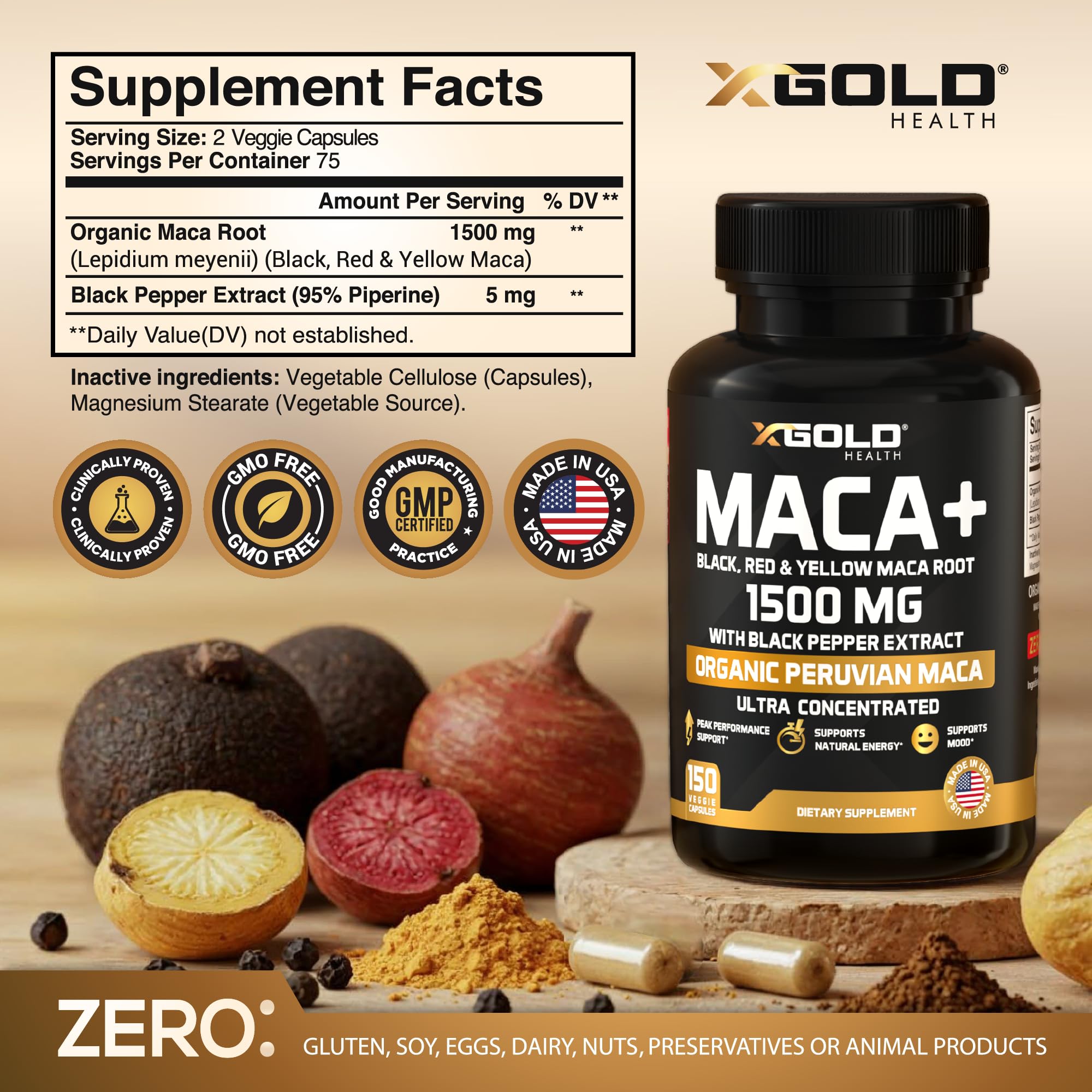Energy and mood supporting maca root capsules