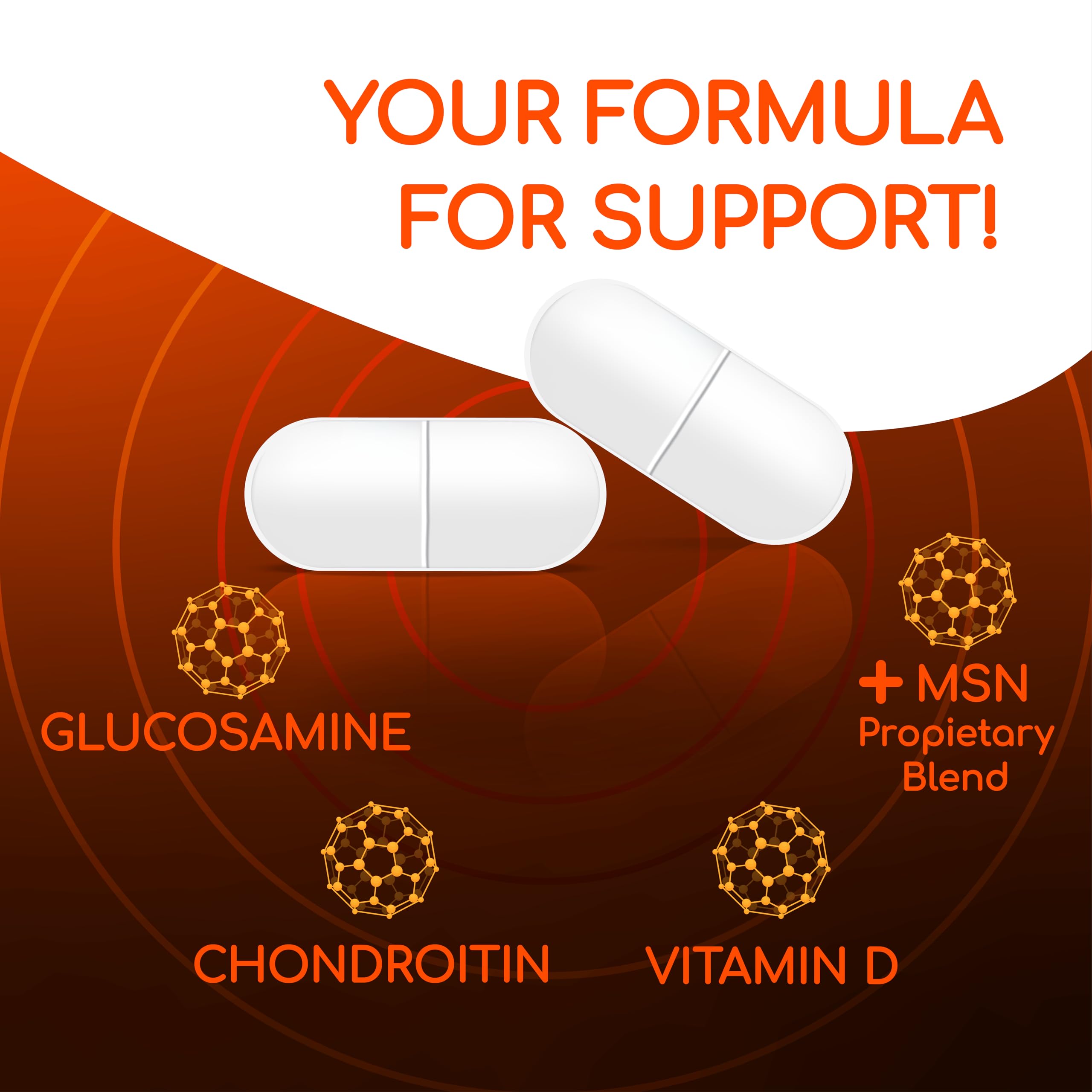 Close-up of bottle label highlighting MSM 750mg