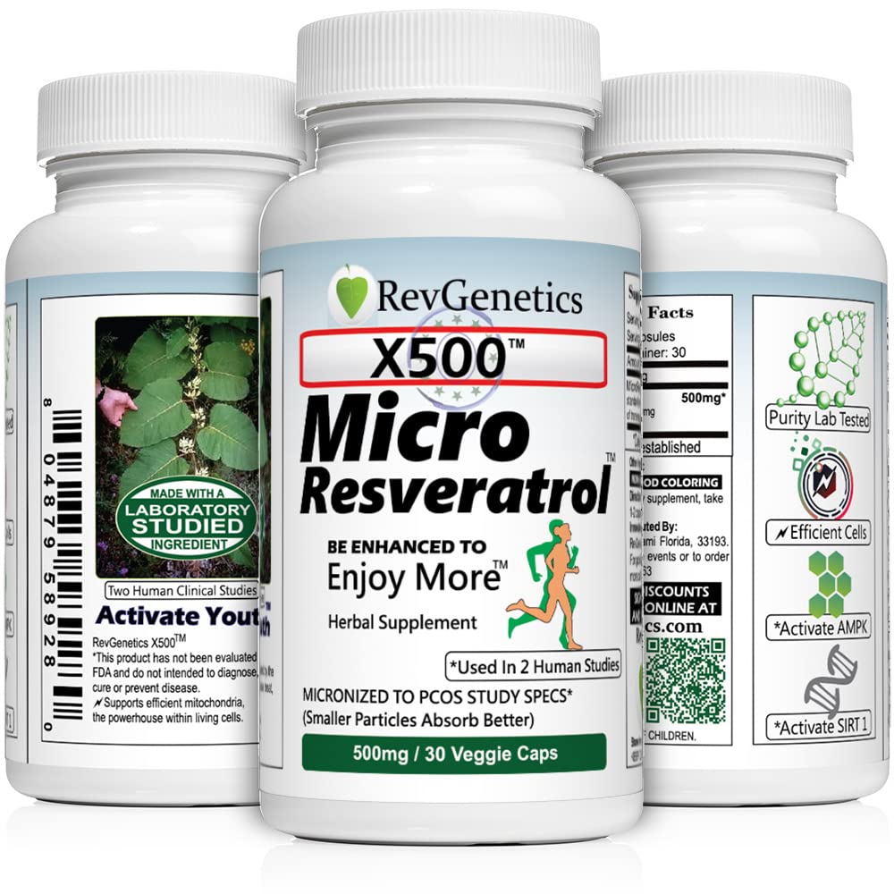 Close-up of X500 Resveratrol capsule bottle and label