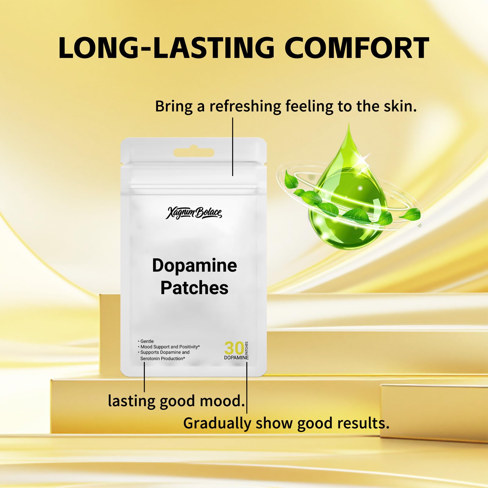 Xagnum Bolace dopamine patches closeup adhesive demonstrates gentle, skin-friendly adhesion.