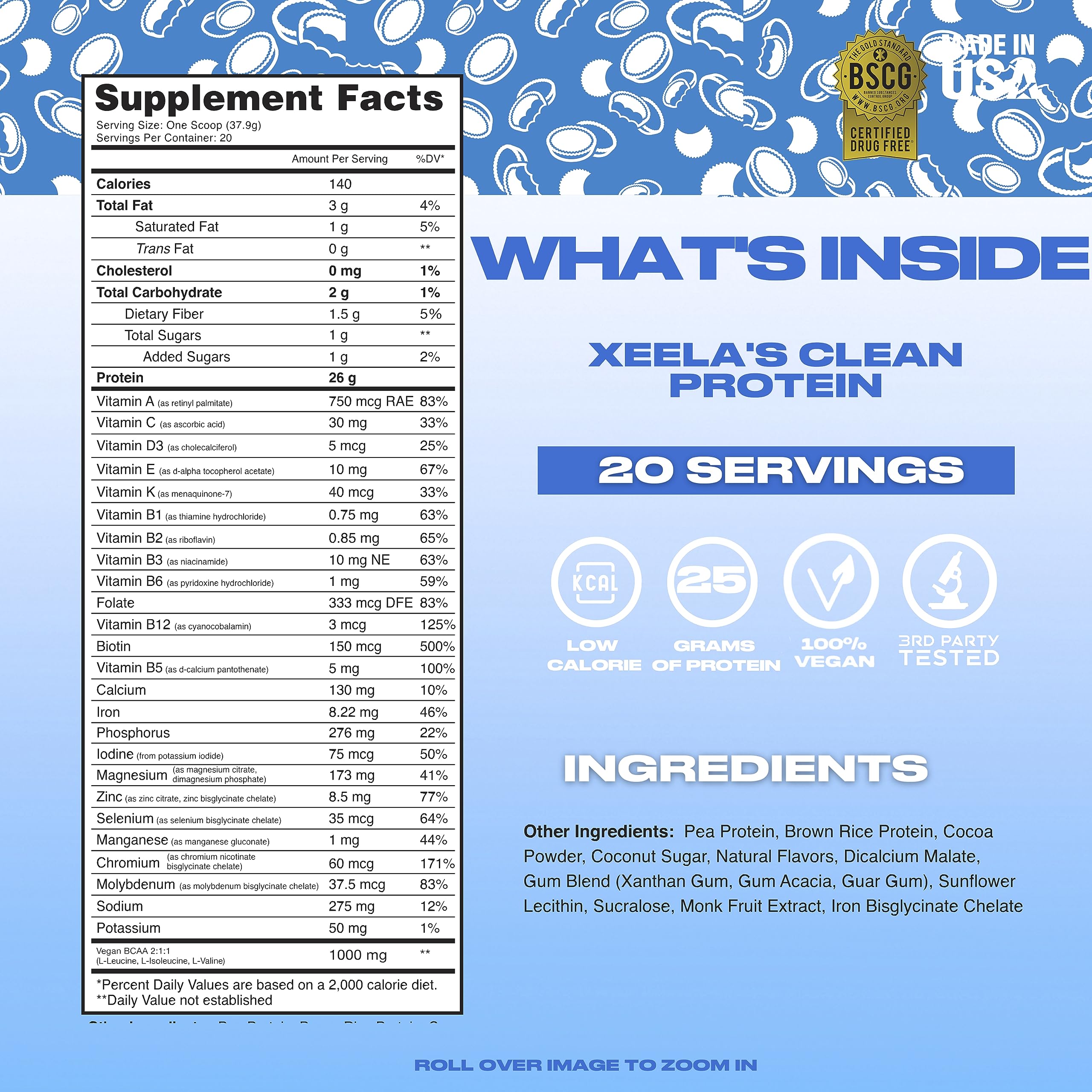 Ingredients: organic brown rice and pea protein in Xeela powder