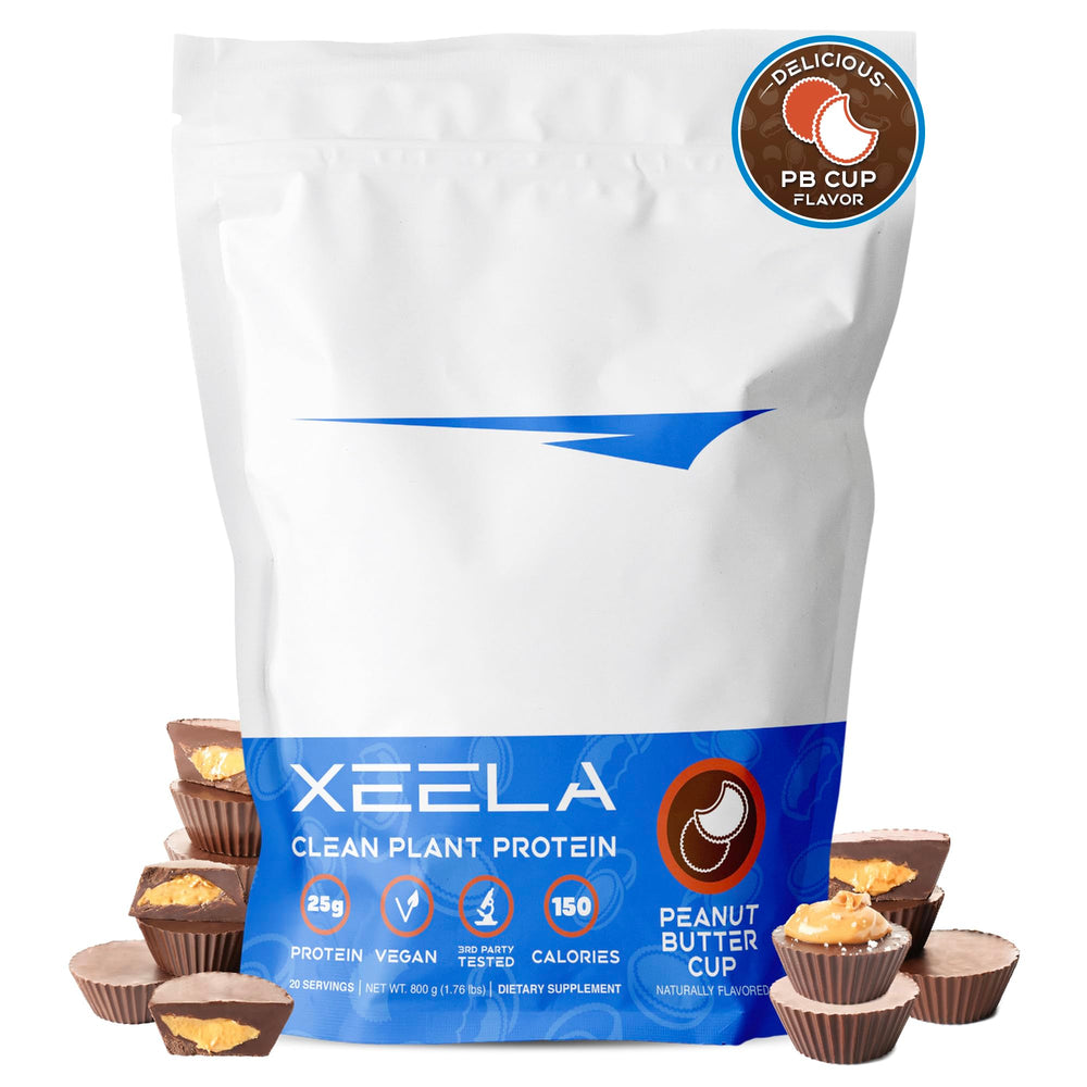 Xeela Peanut Butter Cup plant-based protein powder tub