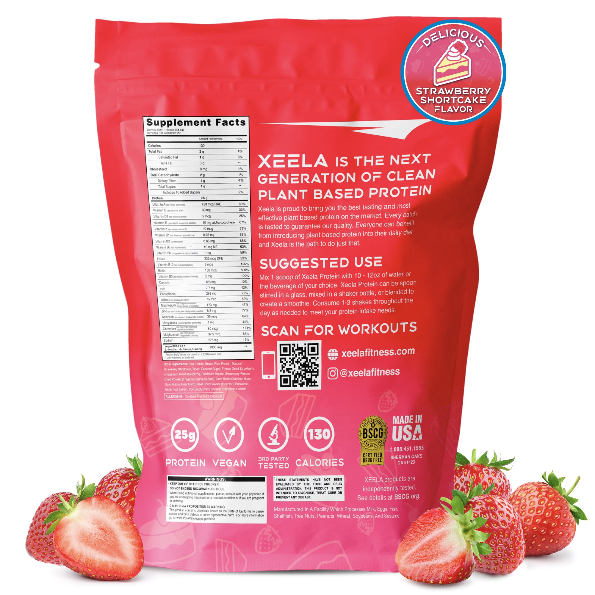 Close-up of Xeela vegan protein powder texture in scoop