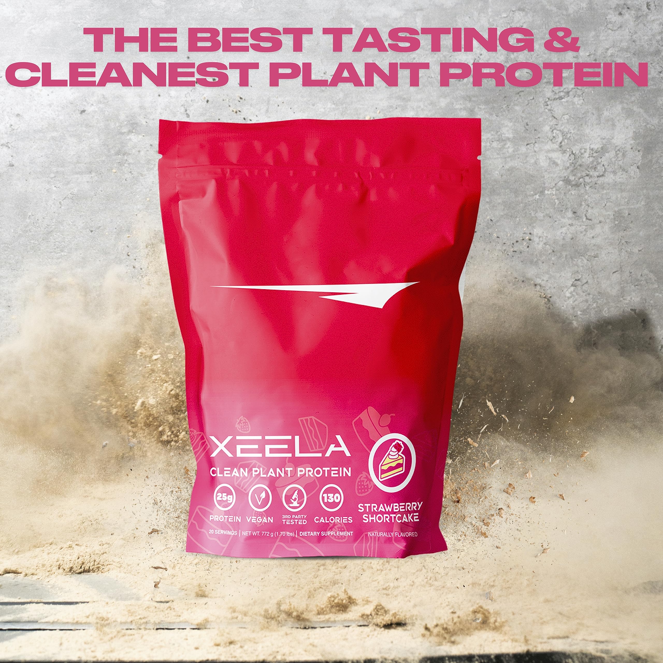 Ingredients label of Xeela plant-based protein powder (pea and brown rice protein)