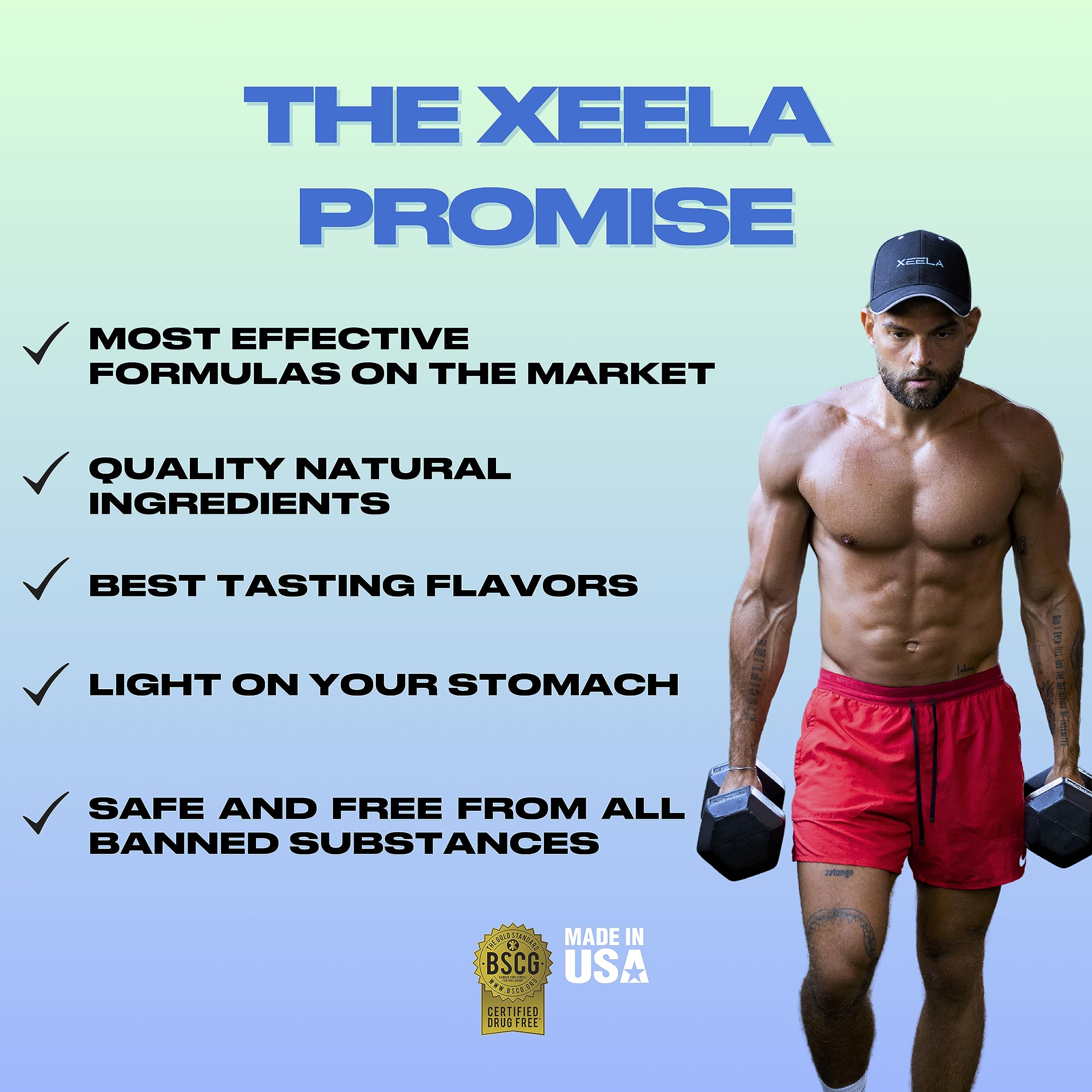 Strawberry Cake flavor Xeela protein powder with nutritional information on label