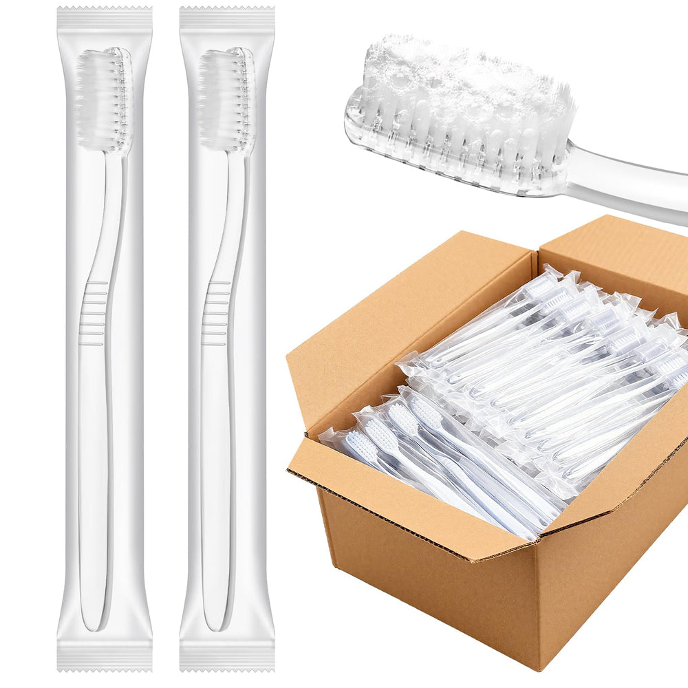 Xelsluthe 100-pack disposable travel toothbrushes, individually wrapped