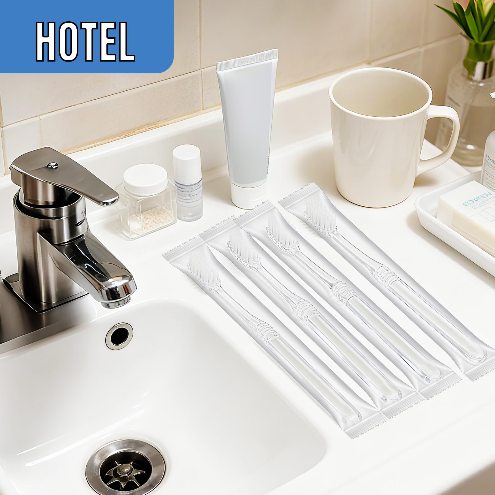 Bulk pack of disposable toothbrushes for hotels and events