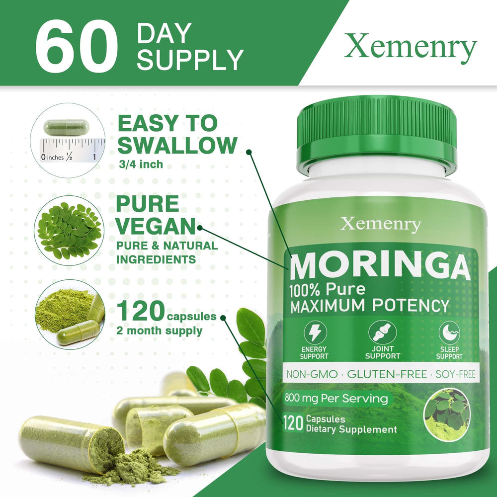 Nutrition facts panel for Xemenry Moringa Capsules