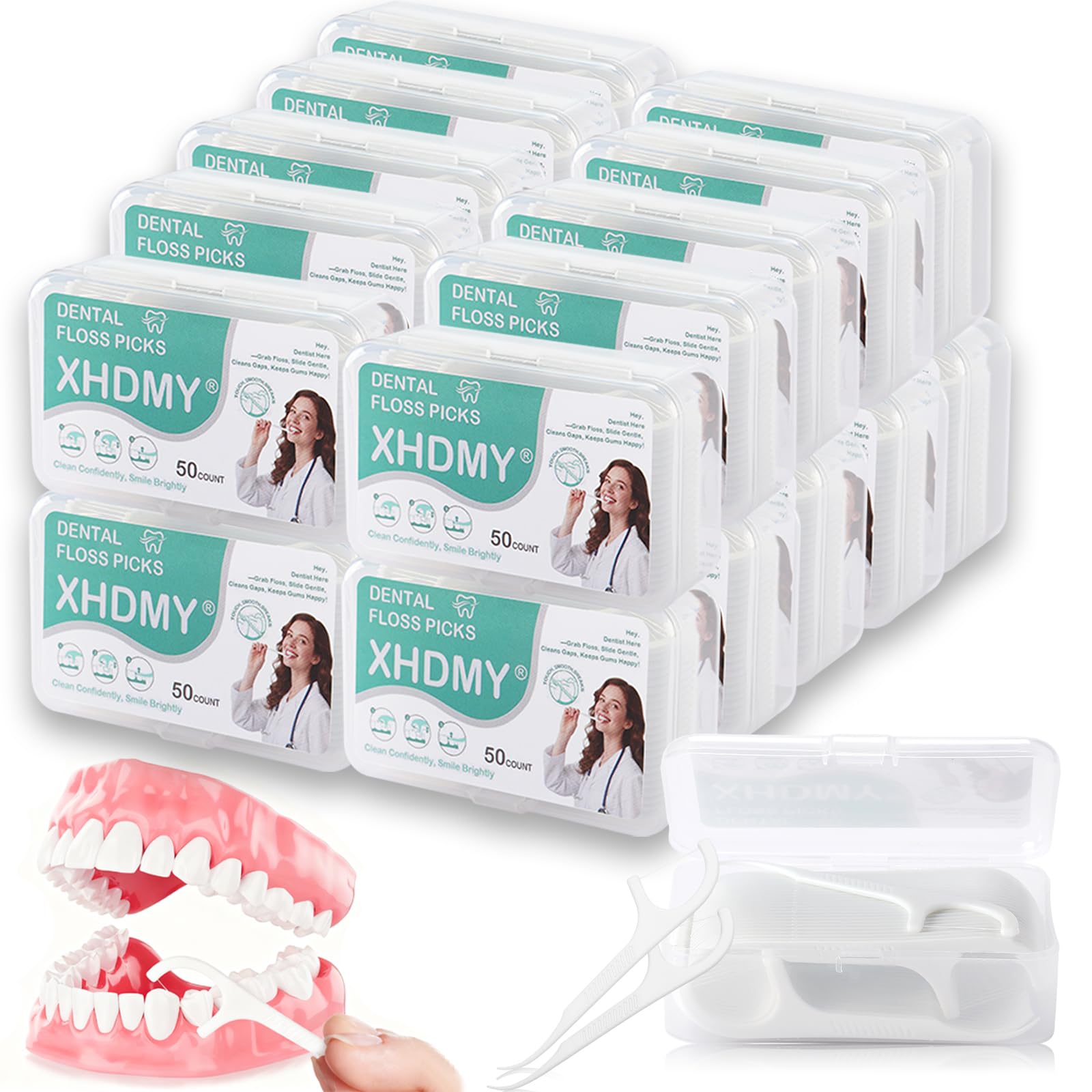 XHDMY 1000-count floss picks bulk pack in resealable travel case