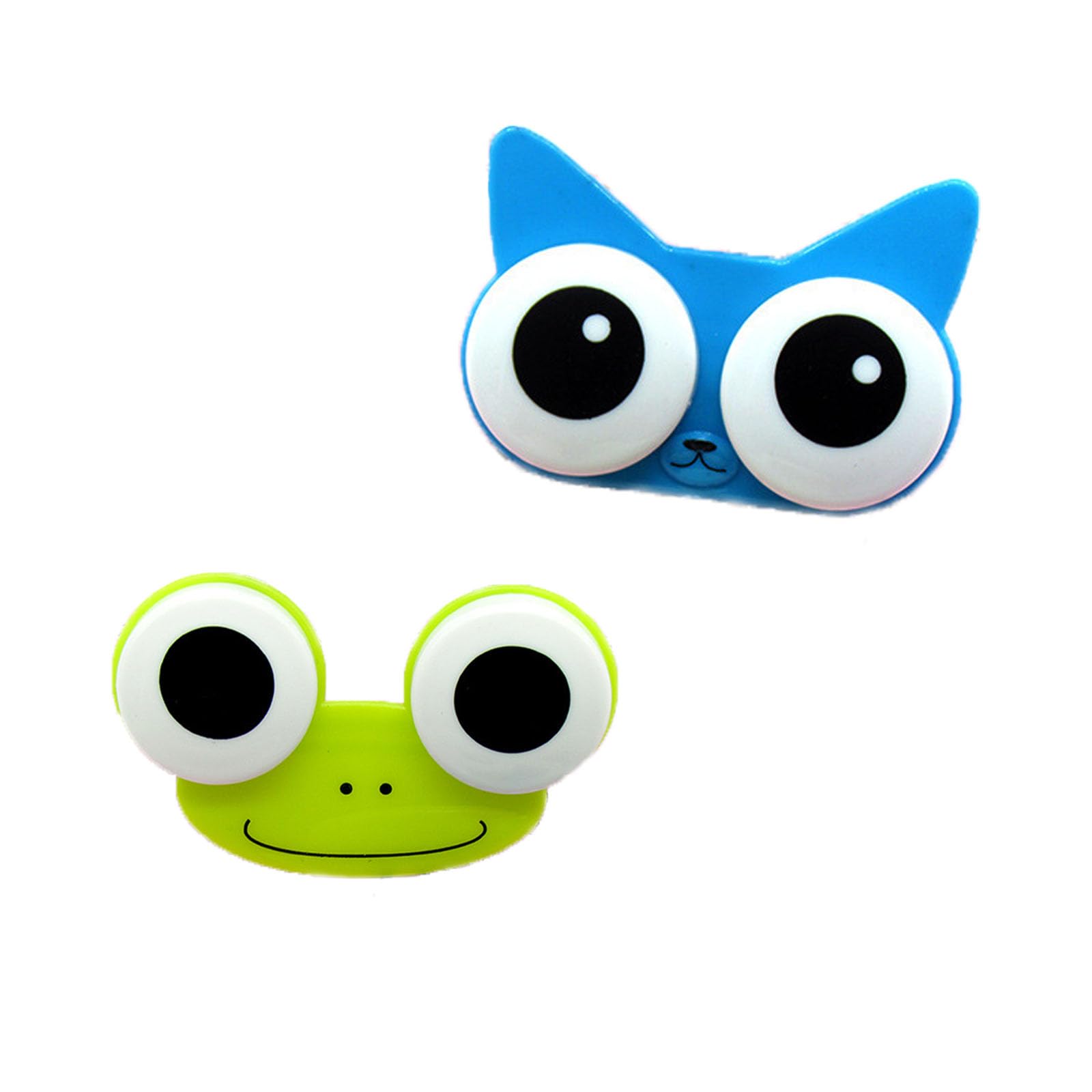 Blue frog-shaped contact lens case – front view