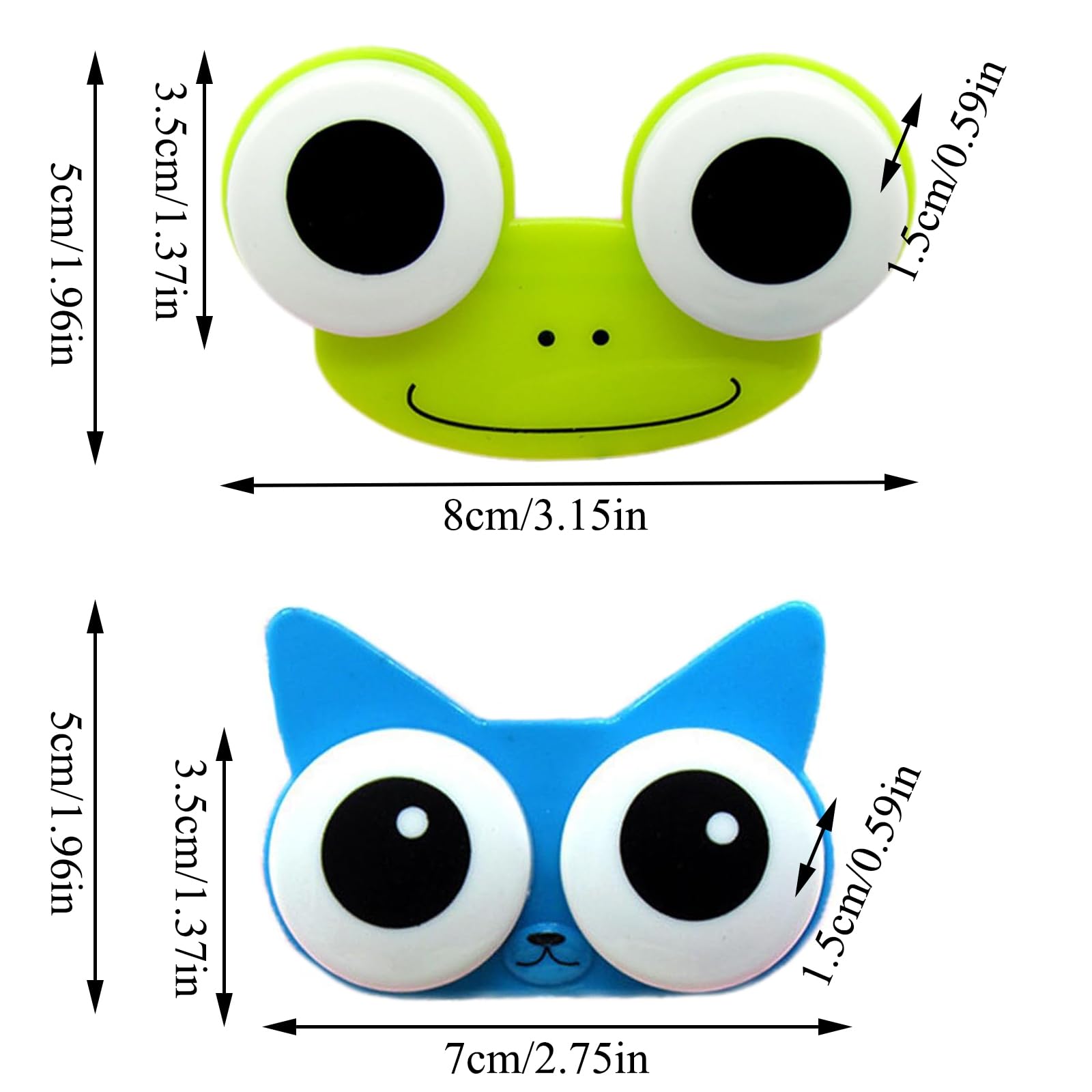 Blue frog-shaped contact lens case – side view