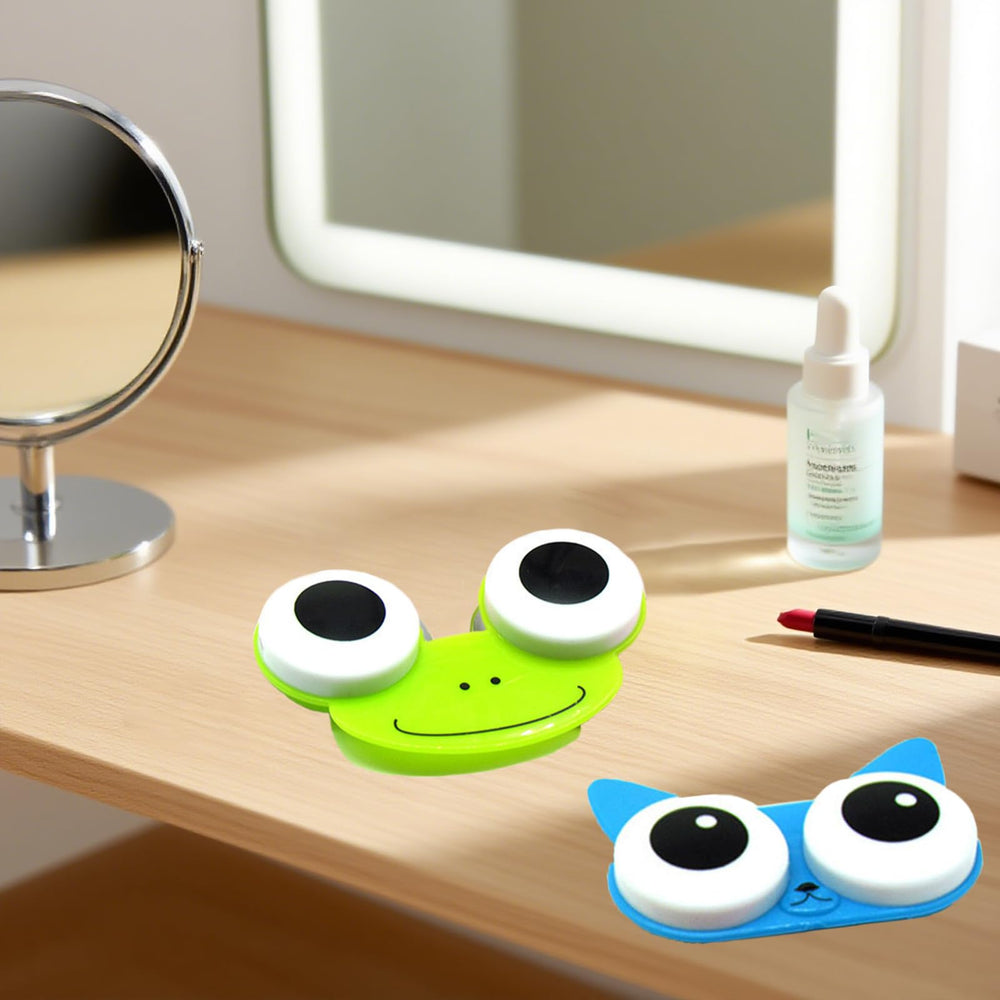 Open blue frog lens case showing interior compartment