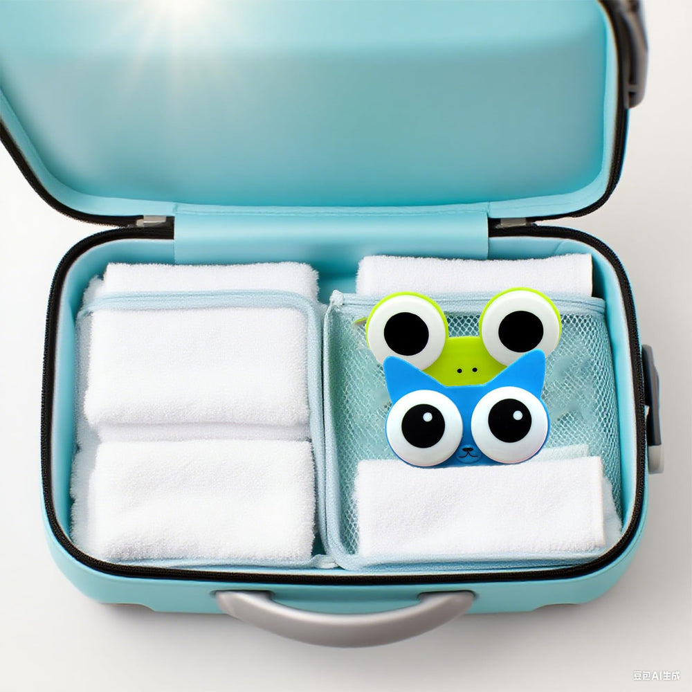 Open green frog lens case showing interior compartment