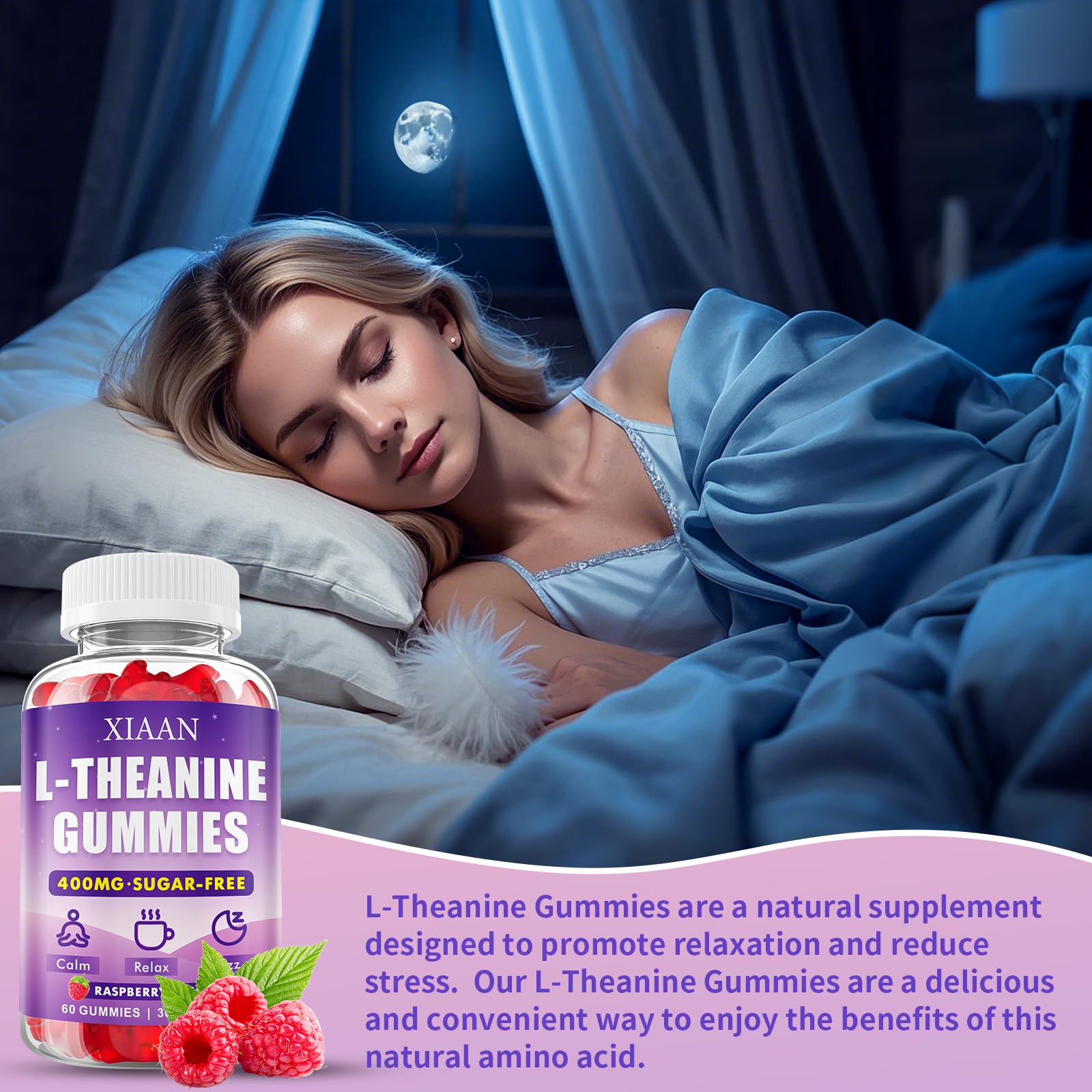 Benefits highlight showing calm and relaxation support