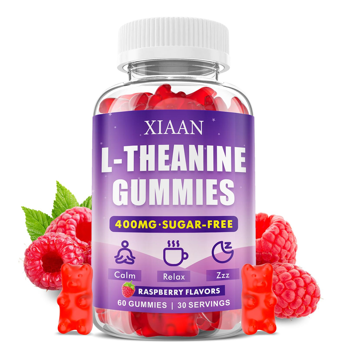 Hero image of XIAAN L-Theanine Gummies 400mg in raspberry flavor