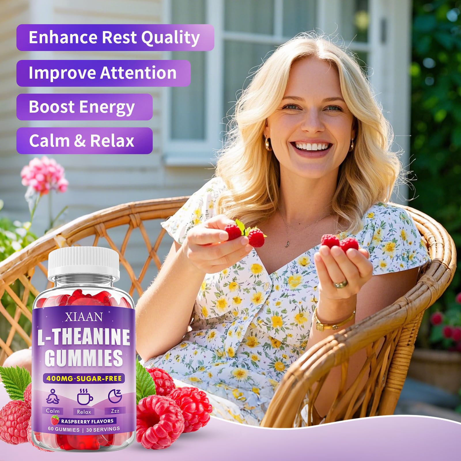 Front packaging of XIAAN L-Theanine Gummies 60 count