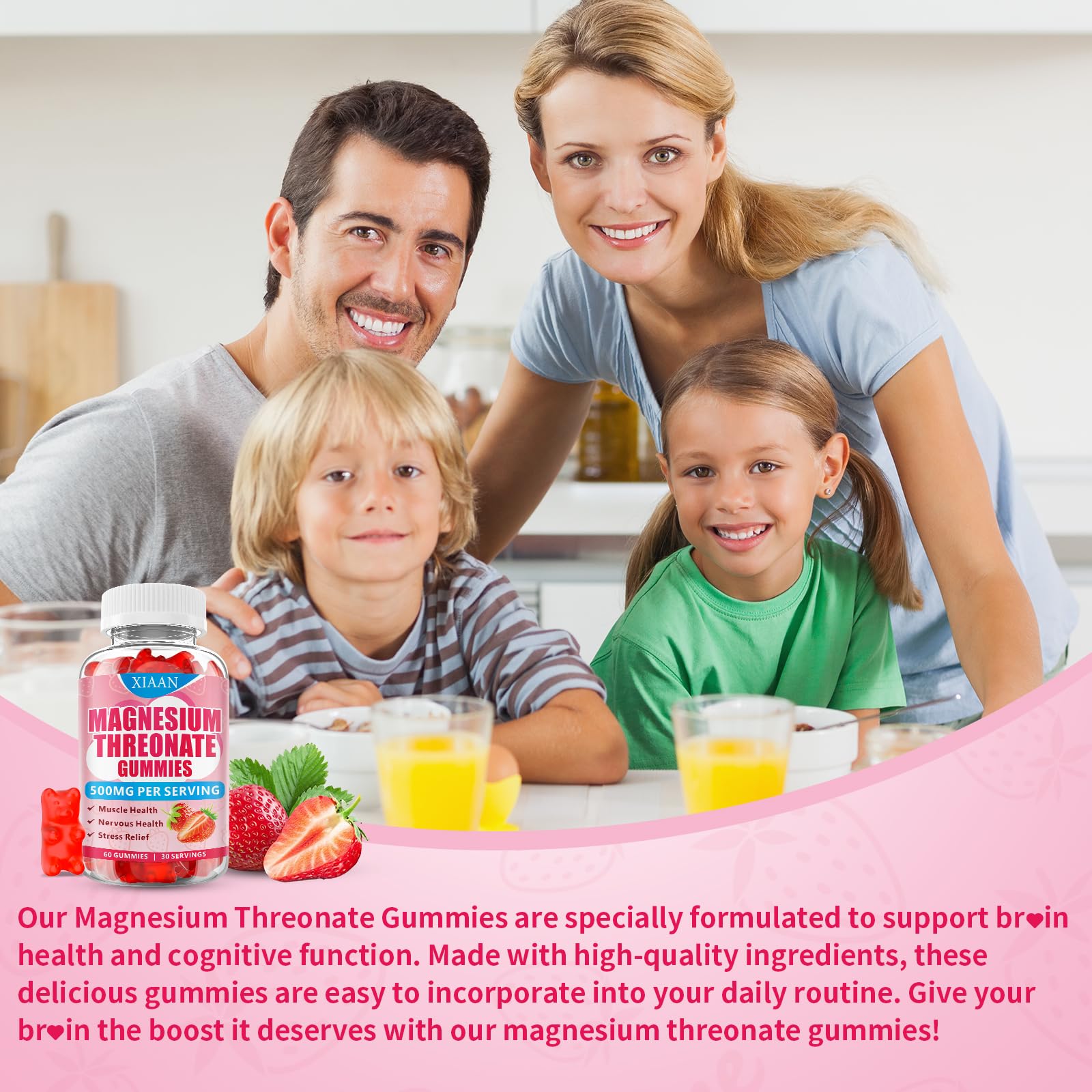 Chewable strawberry magnesium L-Threonate gummies