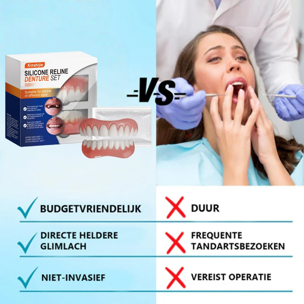Adjustable, secure-fit silicone denture liners in use