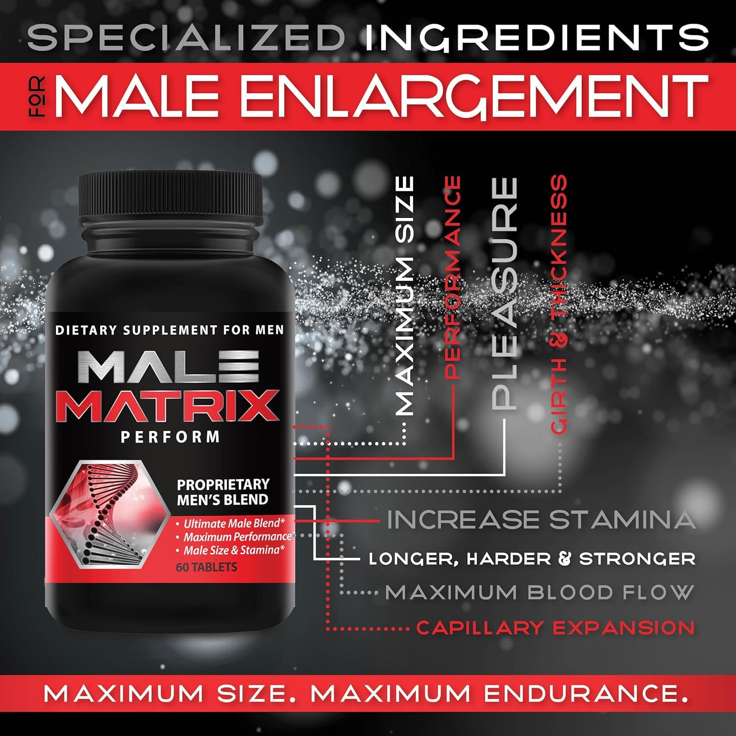Label close-up of XL Science Male Matrix XL showing branding and dosage information for informed use