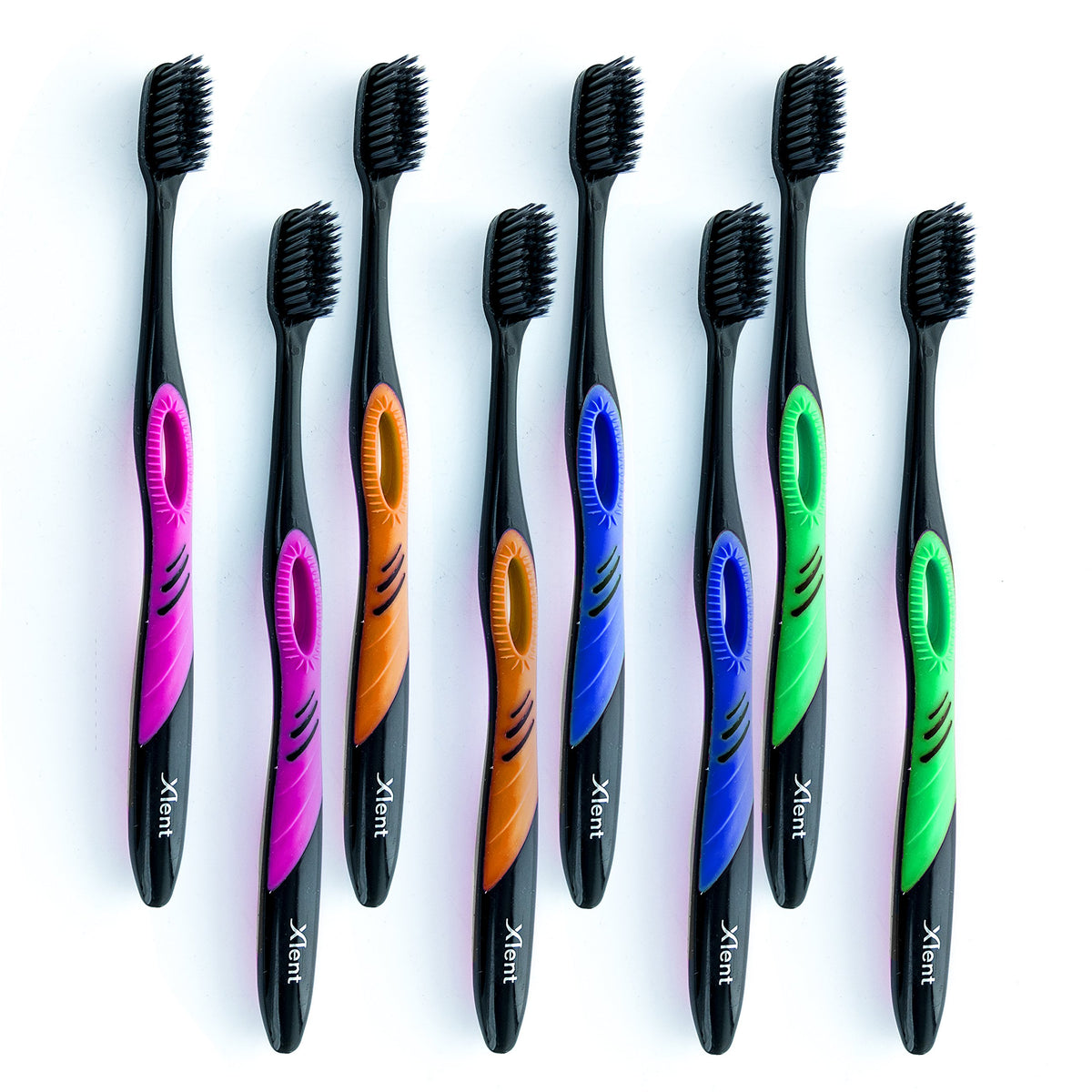 Front view of Xlent Activated Charcoal Toothbrush with slim handle