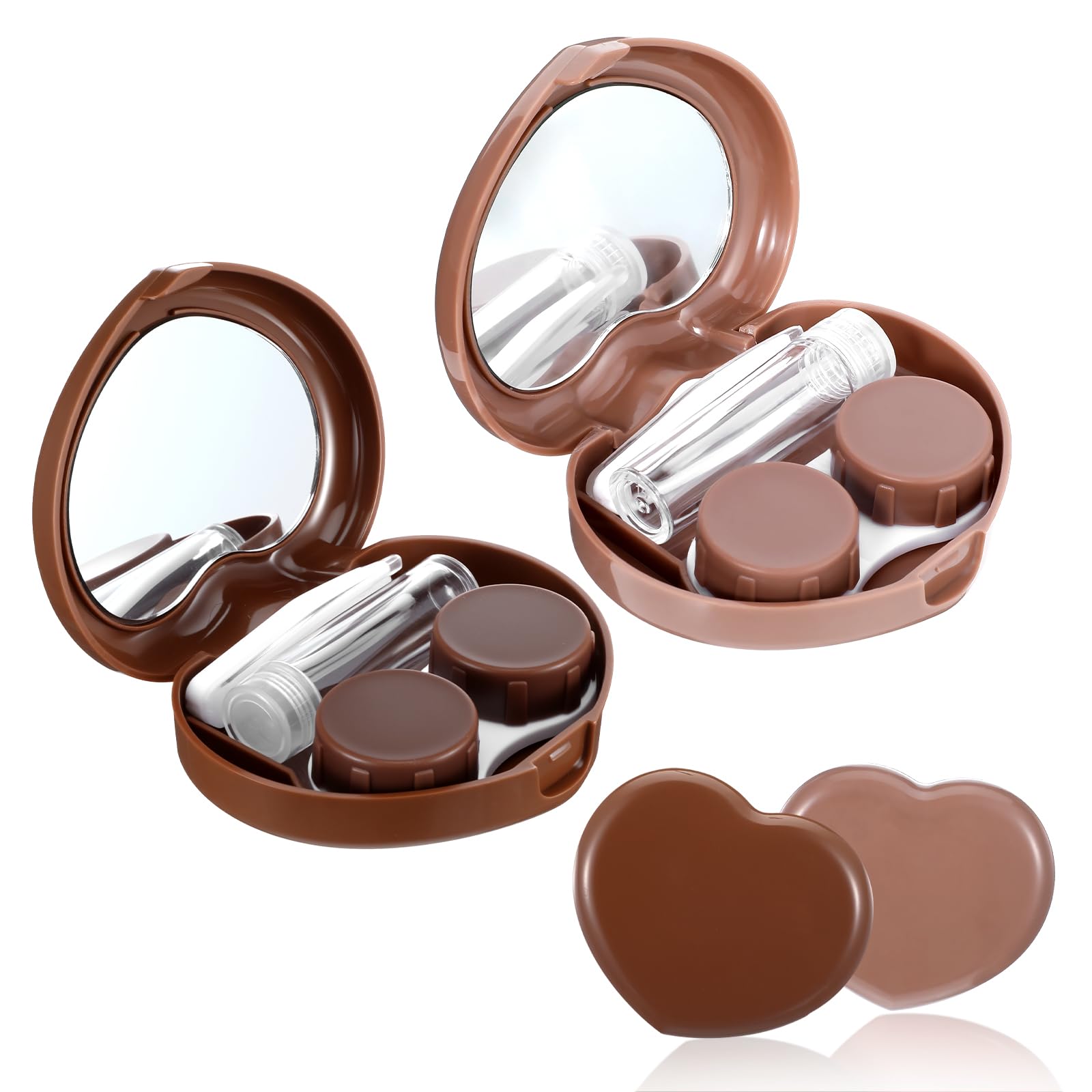 XLIUAX heart-shaped contact lens case in oatmeal and brown sugar pearl