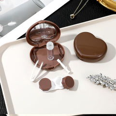 Two-pack vintage coffee milk tea color heart lens case set