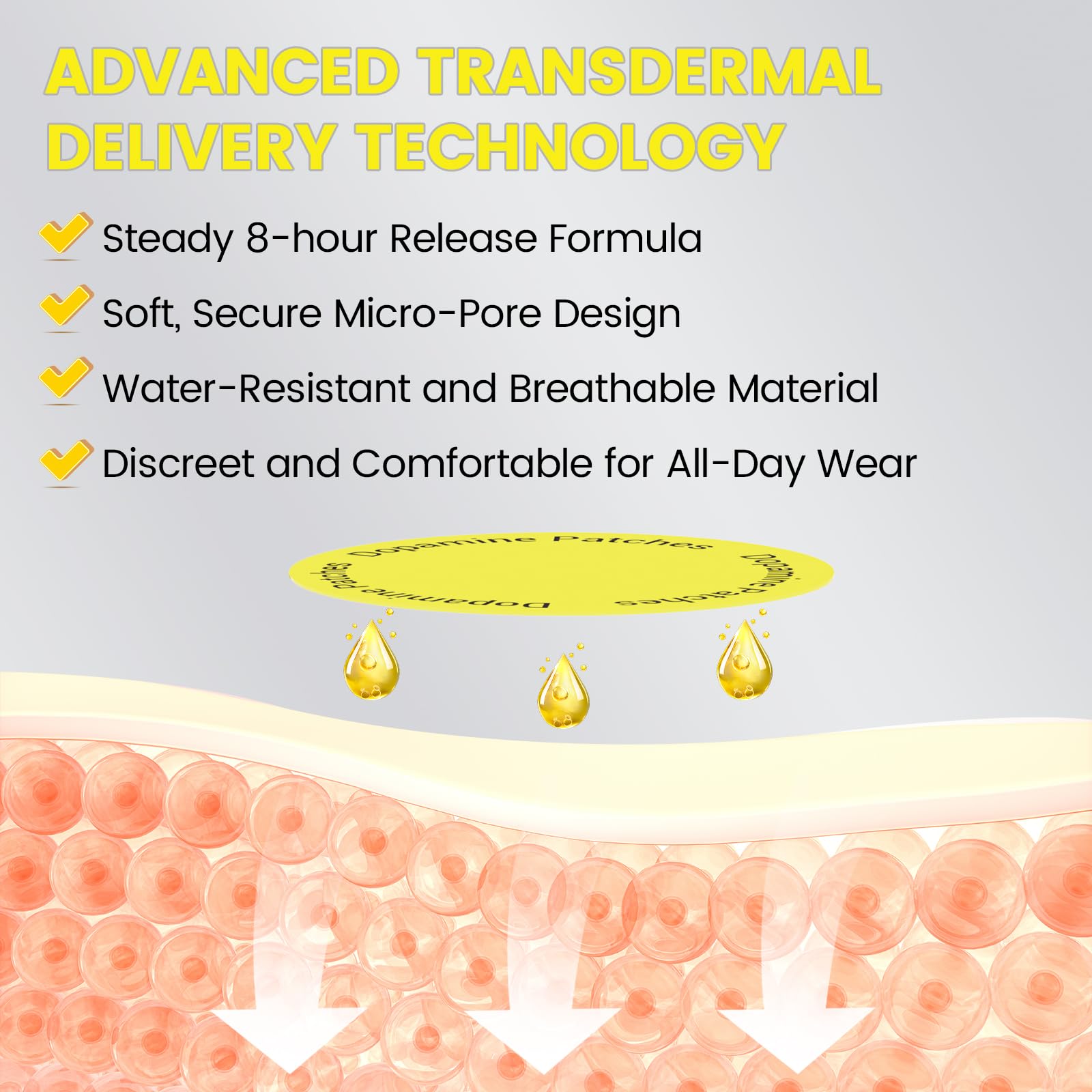 Ultra-thin, discreet dopamine patch on skin