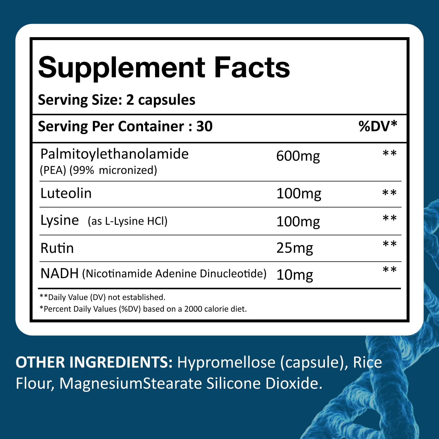 Immunity support ingredients Luteolin NADH Rutin and Lysine