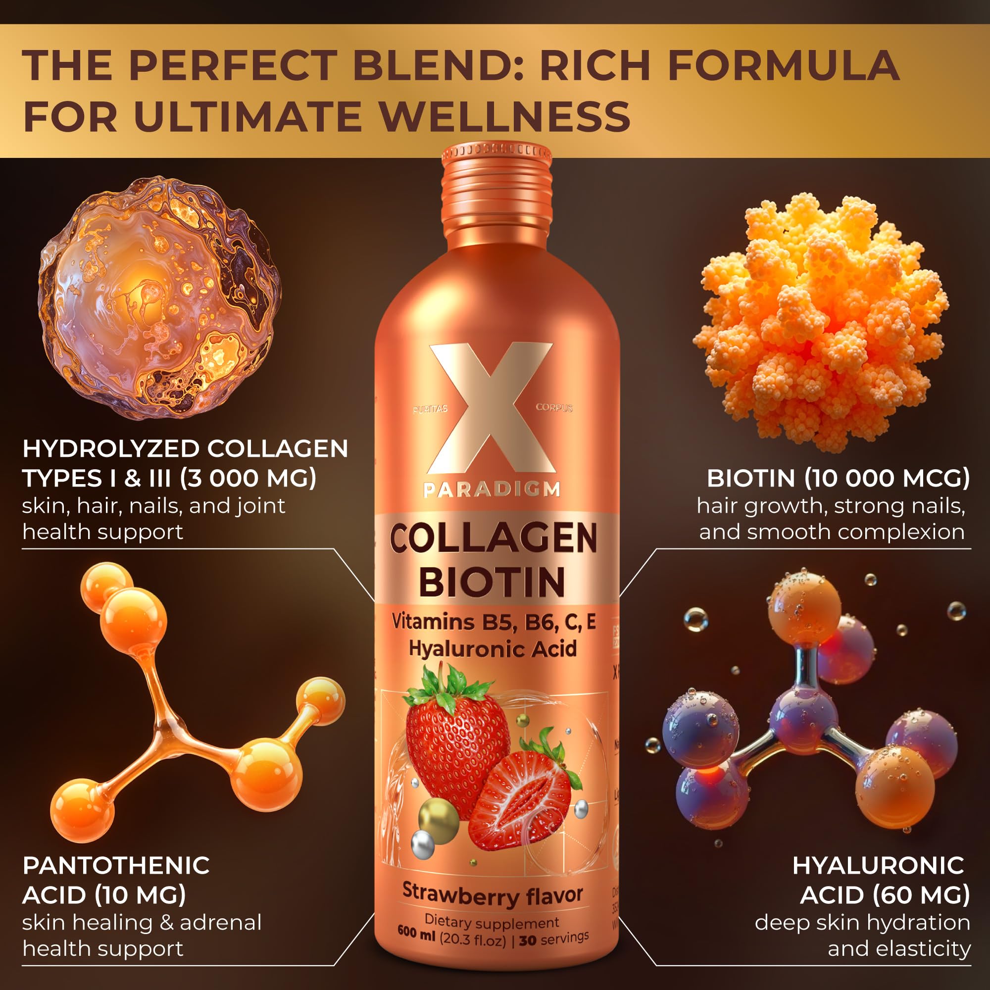 Side angle of the Puritas Corpus liquid collagen bottle