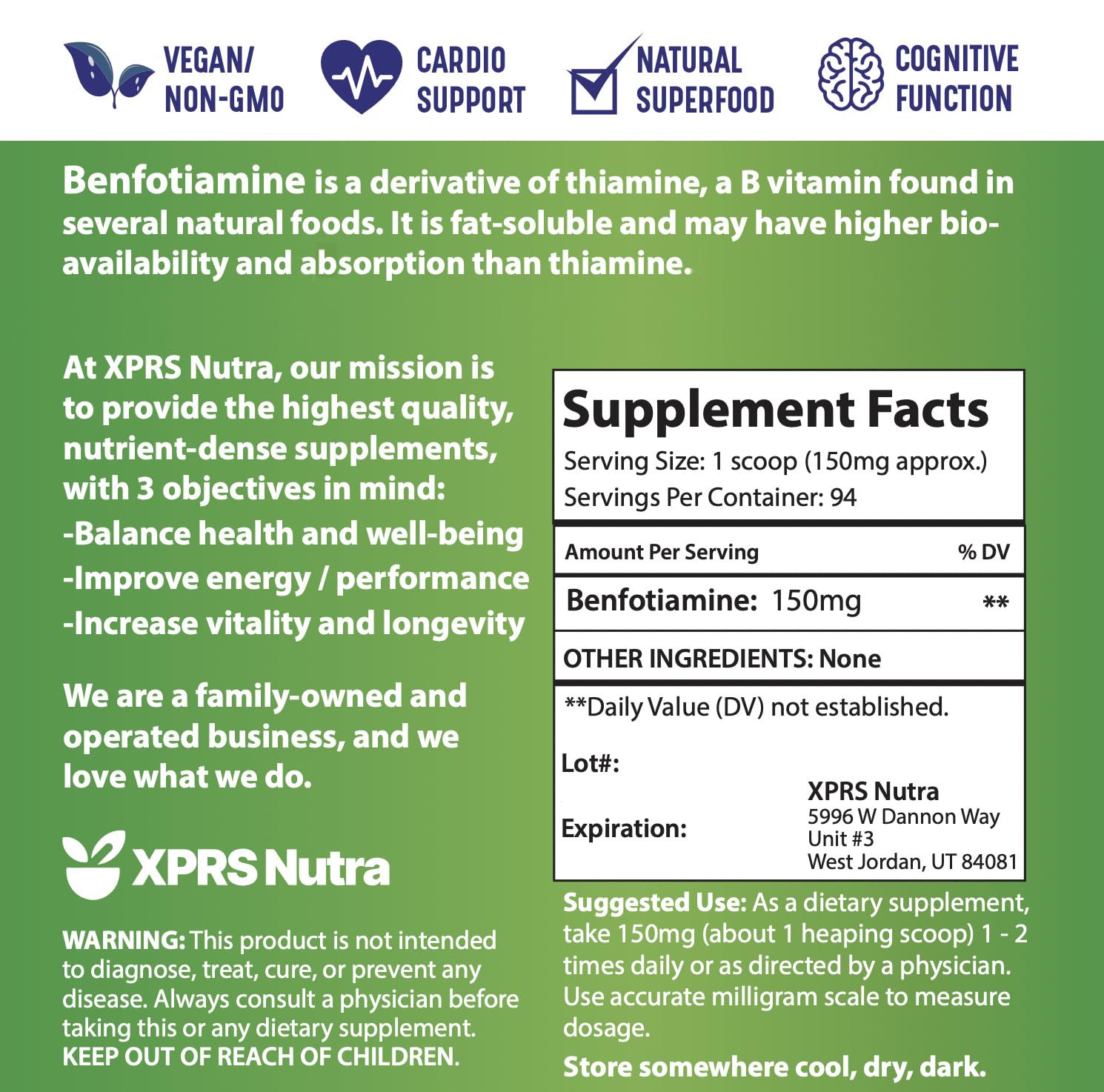 0.5 oz bottle of XPRS Nutra Benfotiamine