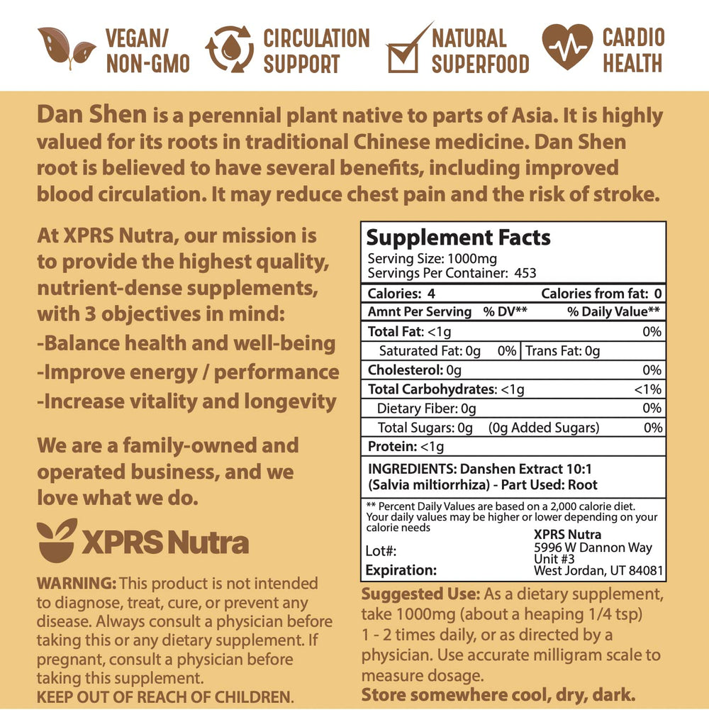 Dan Shen root ingredients and label details