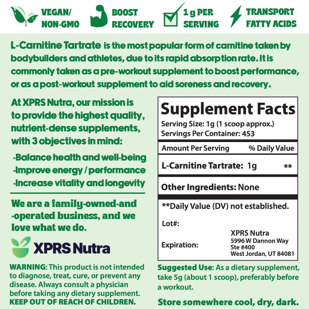 XPRS Nutra L Carnitine Tartrate Powder empty capsules enable convenient at-home dosing.
