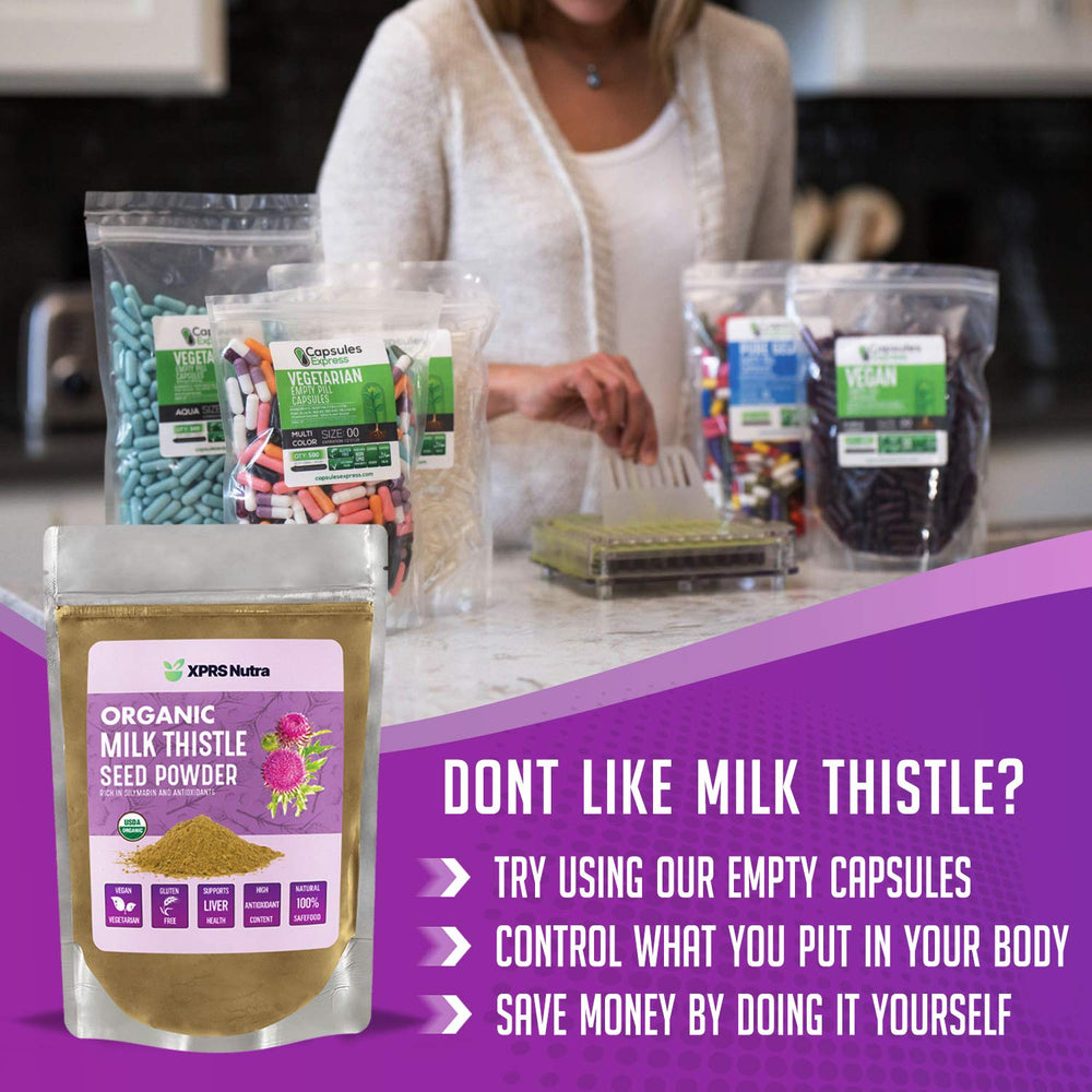 Milk thistle powder being added to a shake