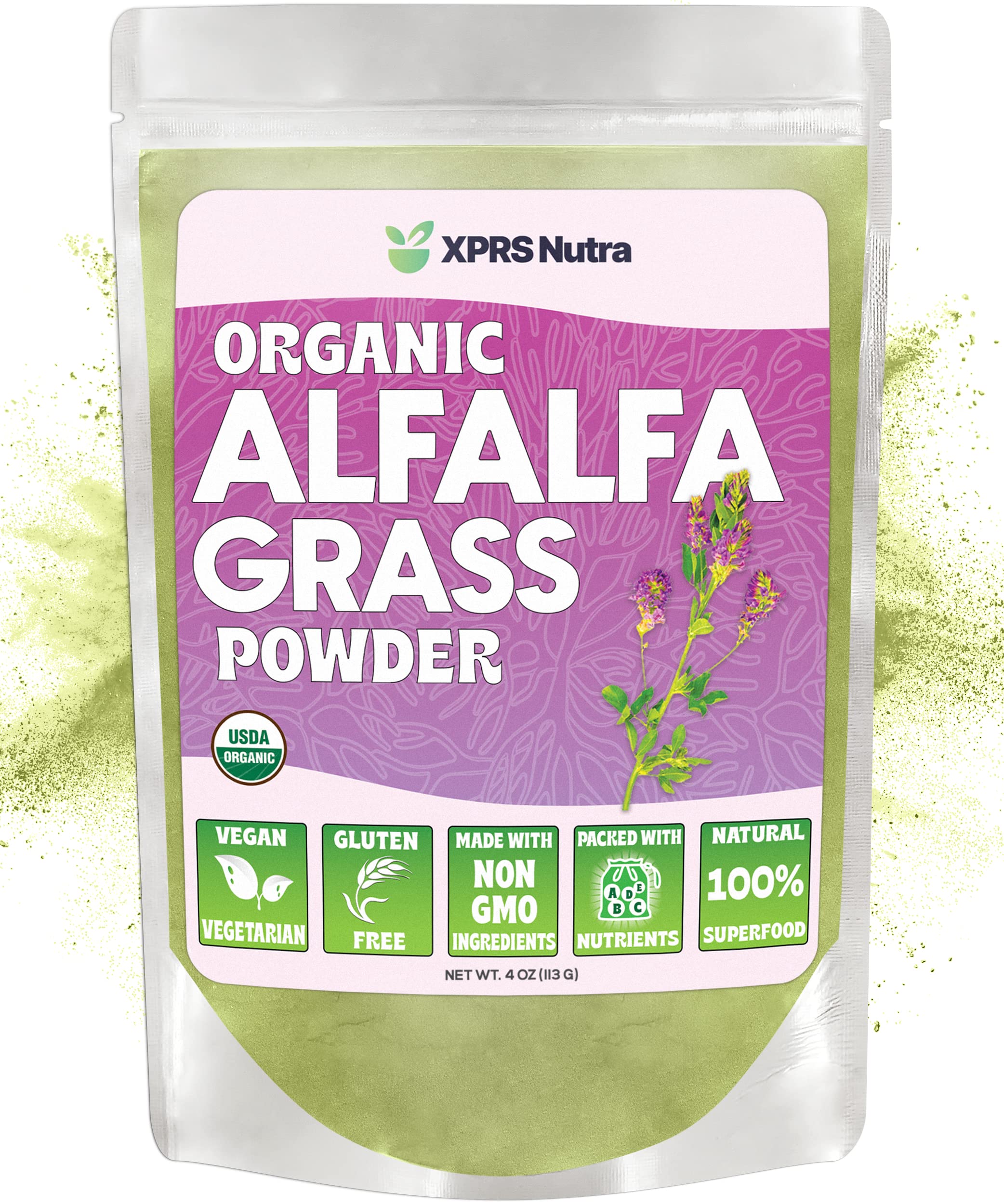 XPRS Nutra Organic Alfalfa Powder packaging (4 oz)