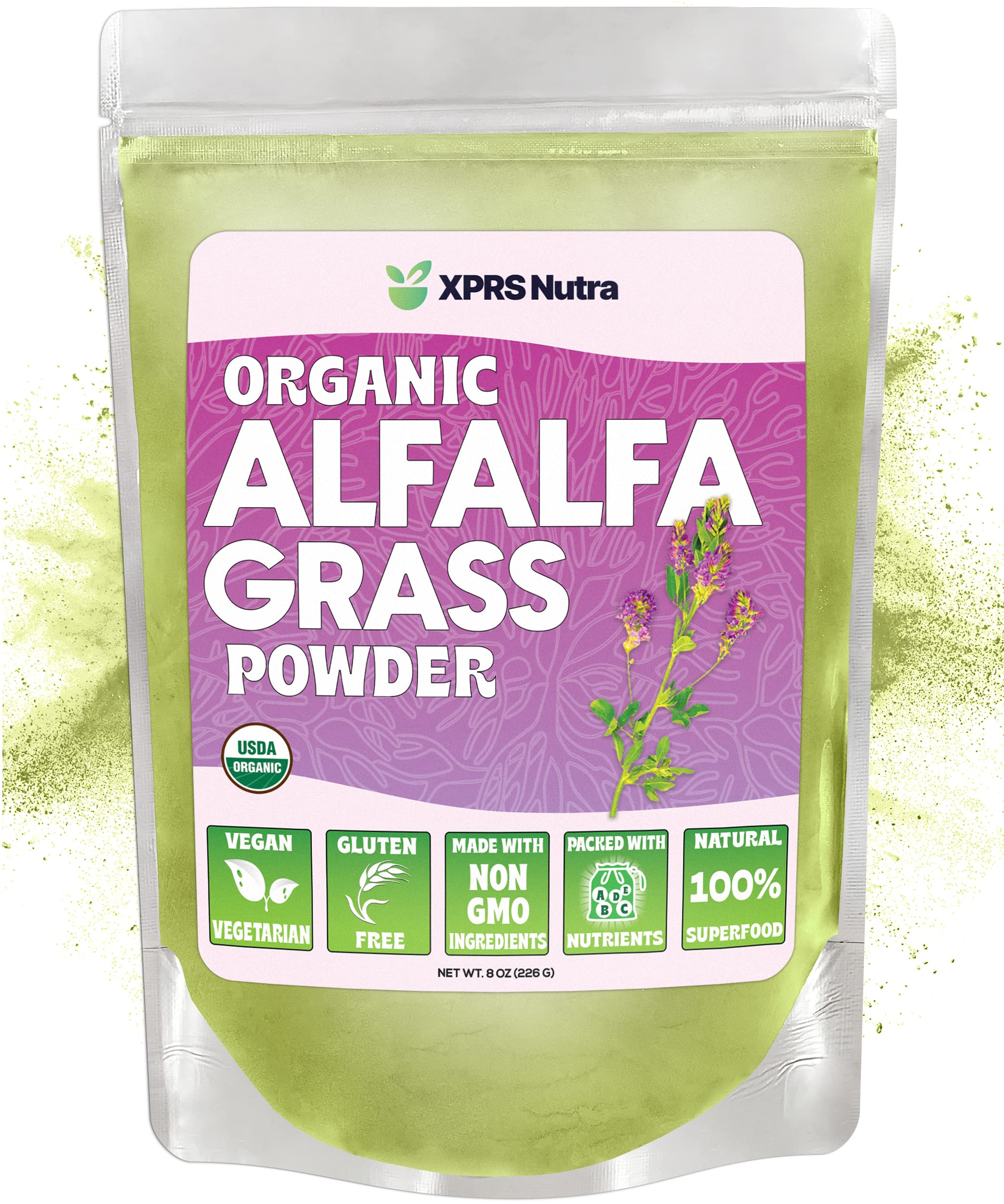 XPRS Nutra Organic Alfalfa Powder 8 oz front view