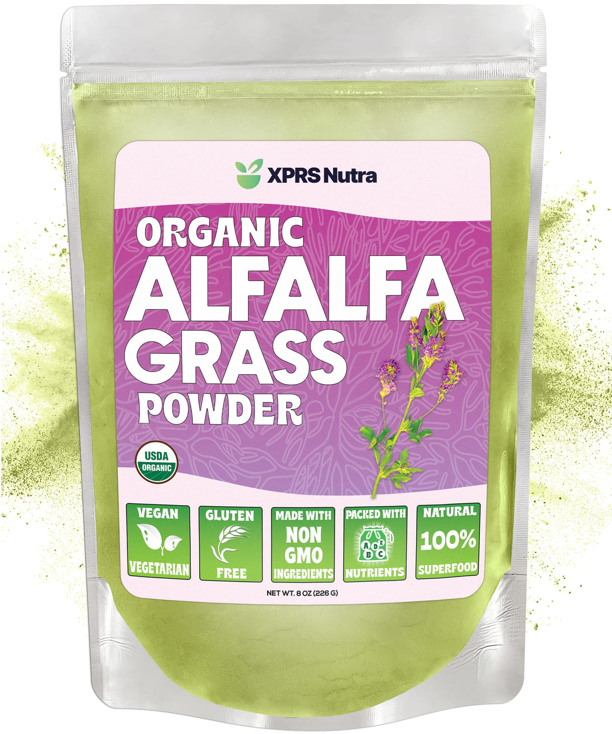 XPRS Nutra Organic Alfalfa Powder 8 oz front view